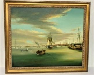 SM028: OIL PAINTING REPRODUCTION OF THOMAS BIRCH "PHILADELPHIA HARBOR" 26X31 IN https://www.ebay.com/itm/123952007909
