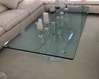 Large Rectangular  Cocktail Table, Unique Lucite Base, 3/4 glass top