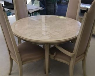 Hollywood Regency Round Dining Table has 2 large leaves opens to seat 10-12