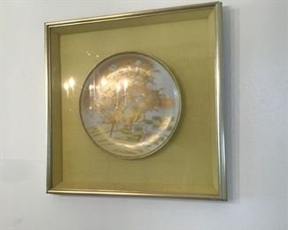 Pr. Framed Gold Gilt  Porcelain Plates
