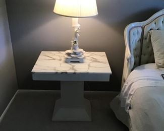 Pedestal Night Stands with Marble Tops (pr.)