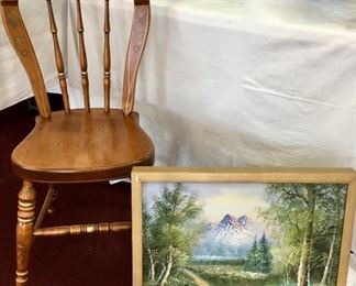 Ethan Allen chair.  Oil on canvas by Del Dace (St. Louis artist).