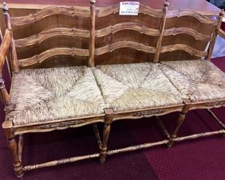 Country French rush seat wood bench 