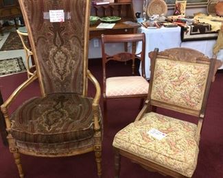 Mid-century high-backed chair upholstered in velvet. Eastlake style chair.