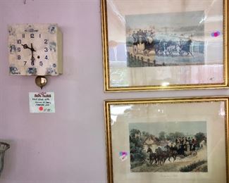 Vintage Seth Thomas wall clock with scenes of early American life. 