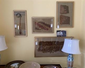 Framed Chimu split weave. Pre-Columbian South American textiles