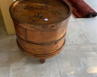 Antique Chinese hat box side table