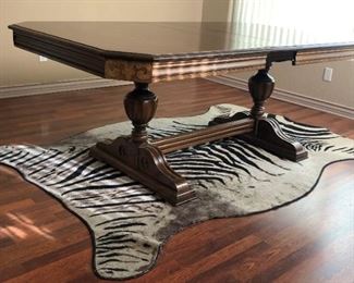 Zebra-esque Rug, Antique Dining Table w 6 Chairs 