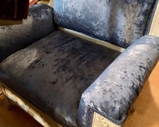 Crushed light blue velvet arm chair. 