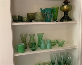 Green decor and kitchen items. 