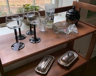 Black glassware and decor pieces. 