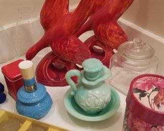 Vintage Avon decanter and dish. Pretty aqua color.