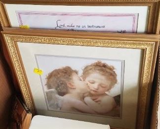Framed inspirational and art prints.