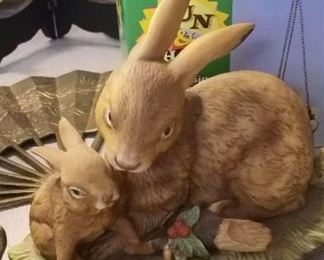 Bunny mama and baby figurine, picture frames, mirrors, brass figurines and bookends