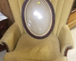 Oval Bubble Picture Frame, Antique Brass Studded Accent Chairs (2)