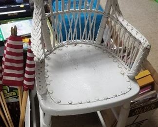 Antique Wicker and Leather High Chair Seat