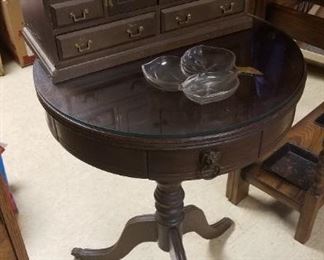 Antique accent table with drawer, vintage wood jewelry box 