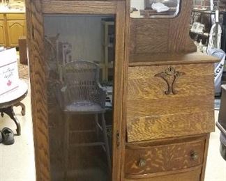 Antique oak secretary with curio cabinet