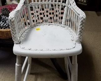 Antique Wicker and Leather Child's High Chair.