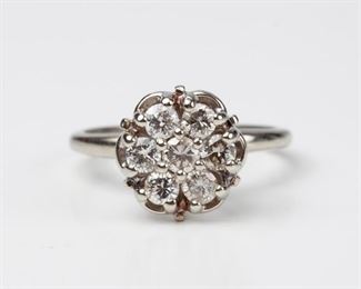 16: 10k Diamond Cocktail Ring With Flower Motif, .81ctw