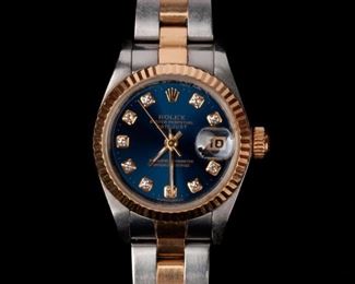 38: Rolex Ladies Oyster Perpetual DateJust Watch w/ Blue Dial #79173