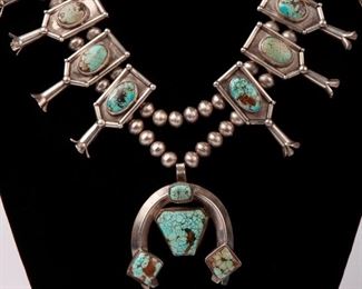 44: Navajo Royston Turquoise Squash Blossom Necklace