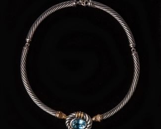52: David Yurman Metro Topaz Collar Necklace, Sterling & 14k