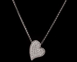 54: Roberto Coin Slanted Heart Diamond Pave' Necklace, 18k