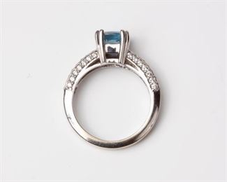 57: 14k Aquamarine Diamond Cocktail Ring
