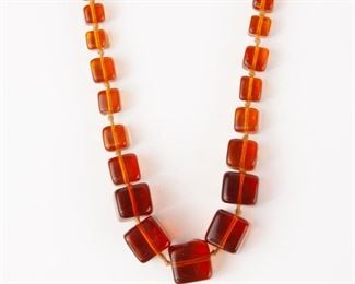 61: Amber Cognac Square Bead Necklace, 38" long, 68g.