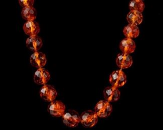 62: Amber Large Faceted Bead Graduated Necklace, 27" long 