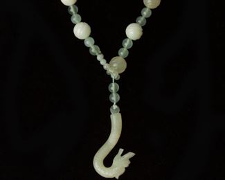 65: Jadeite Jade Dragon Hook Lariat Necklace