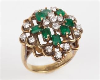 74: 18k Emerald Diamond Cocktail Ring, 6.7dwt, Signed