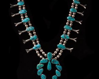 79: Turquoise Squash Blossom Necklace, Handcrafted
