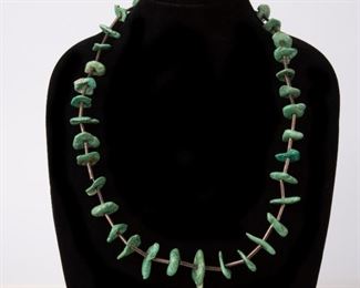 84: Sterling Old Turquoise Nugget 30" Long Necklace
