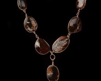 85: Dark Amber Wire Wrapped Bead Necklace, 30" long