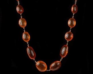 86: Amber Wire Wrapped Bead Necklace 26" long