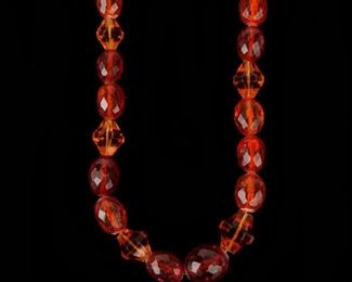 87: Amber Faceted Bead Necklace, Cognac and Yellow, 77.7 grams