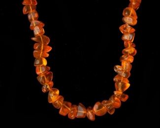 88: Yellow Amber Polished Nugget Bead Necklace, 70g.