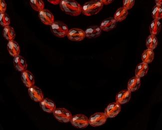 89: Group of 3 Amber Cognac Faceted Bead Necklaces