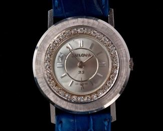 98: 14k Diamond Bezel Bulova M5 Watch w/ Blue Band