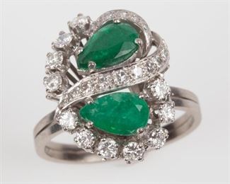 102: 18k 1ctw Emerald & .82ctw Diamond Cocktail Ring, Size 8