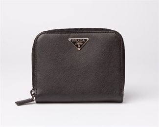 106: Prada Saffiano Compact Wallet Nero Black, Like New