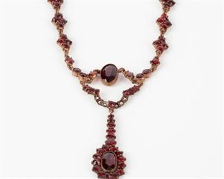 142: Victorian Almandine Garnet & Brass Necklace 
