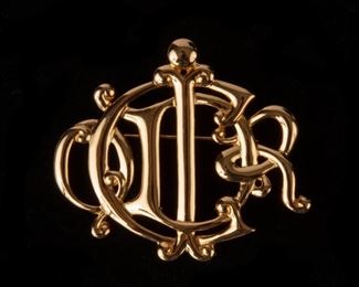150: Christian Dior Monogram Brooch, Gold Tone