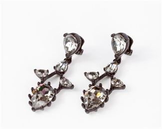151: Oscar De La Renta Crystal and Black Dangle Earrings, NWT