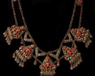 159: Five Dhyani Buddhas Tibetan Necklace Brass Turquoise Coral 