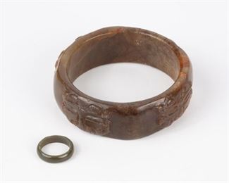 162: Nephrite Carved Bangle and Nephrite Ring