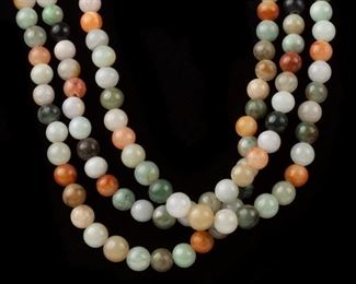 163: Group of 3 Jadeite Jade Multicolored Bead Strands