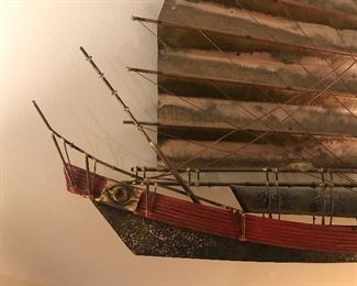 Vintage Curtis Jere Chinese Junk Wall Art Ship